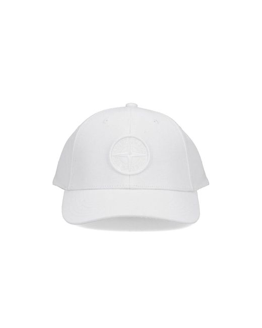 Stone Island White Logo Baseball Cap for men