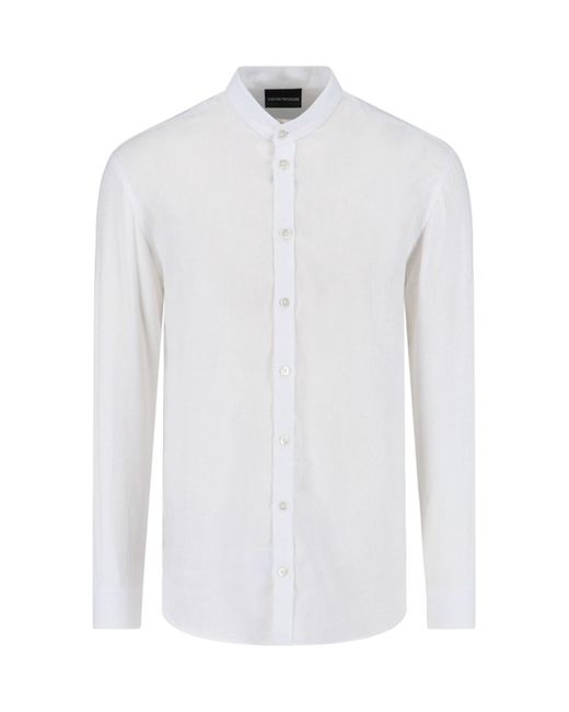 Emporio Armani White Mandarin Collar Shirt for men