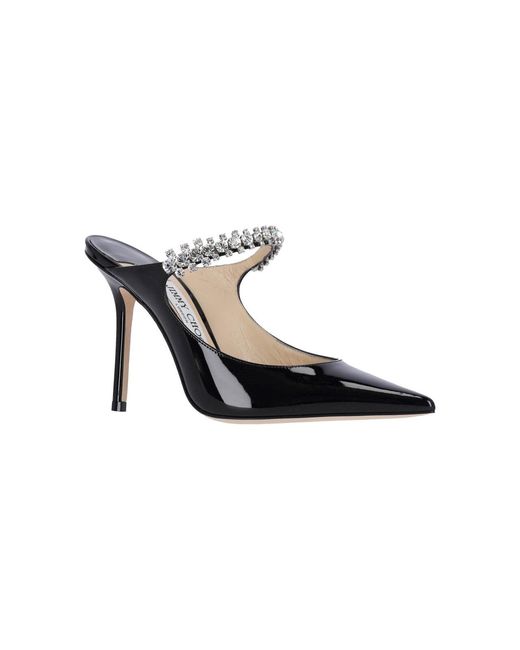 Jimmy Choo Black Pointed-Toe Mules With Rhinestone Embellishments And Stiletto Heel