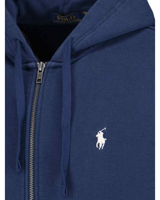 Polo Ralph Lauren Blue Zip-Up Hoodie With Embroidered Logo for men