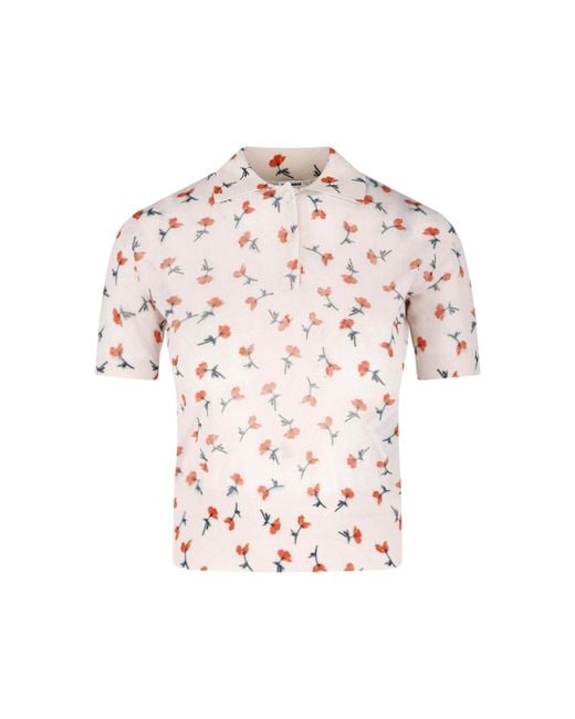 Jil Sander Pink Light Floral Print Short-Sleeve Top