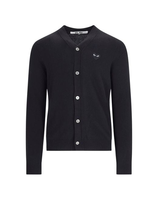 COMME DES GARÇONS PLAY Blue V-Neck Logo Patch Wool Cardigan for men