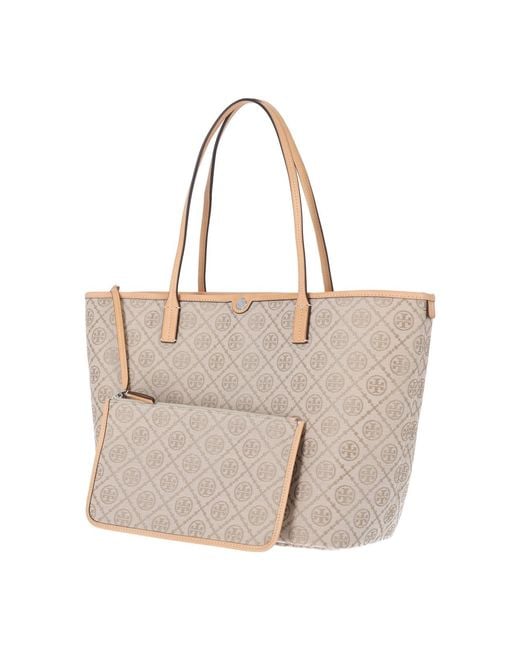 Borsa Tote "T Monogram" di Tory Burch in Natural