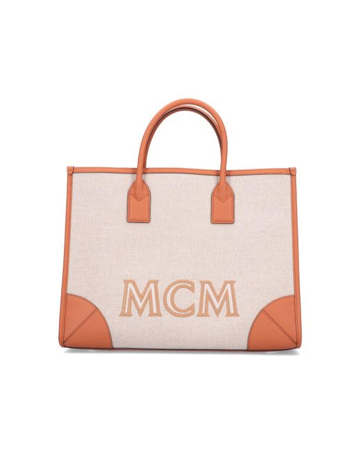 MCM Pink 'münchen' Canvas Tote Bag