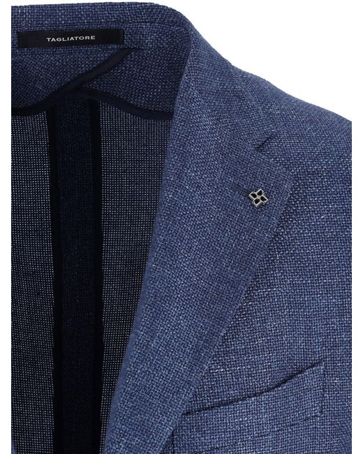 Tagliatore Blue Tailored Textured Notch Lapel Jacket for men