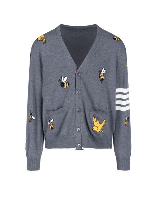 Cardigan "Birds And Bees" di Thom Browne in Blue da Uomo