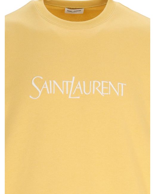 Felpa Girocollo Logo di Saint Laurent in Yellow da Uomo
