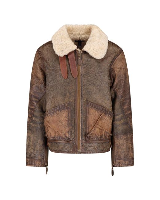 Polo Ralph Lauren Brown Leather And Shearling Bomber Jacket for men