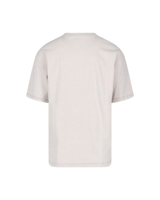 Lemaire White Cream Cotton-Linen Contrast Stitching T-Shirt for men