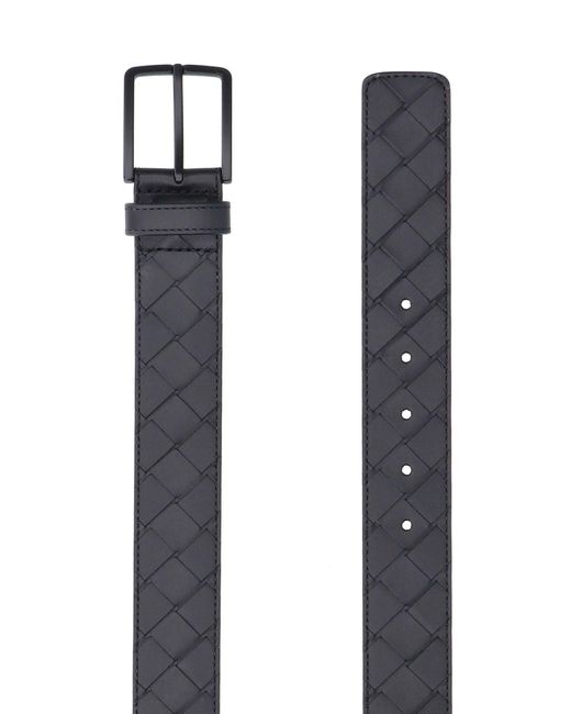 Bottega Veneta Black Leather Belt "Intrecciato" for men