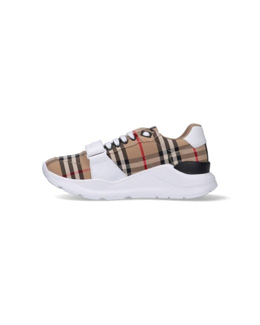 Burberry White Vintage Check Canvas & Leather Sneaker for men