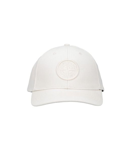 Stone Island White Logo Baseball Cap for men