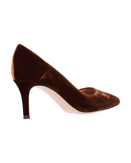 Gianvito Rossi Brown Heeled Velvet-Effect Mule With Leather Lining