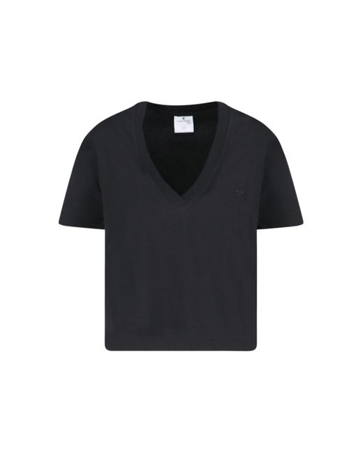 Courreges Black V-neck Short T-shirt