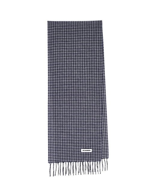 Jil Sander Blue Gingham Fringe Scarf