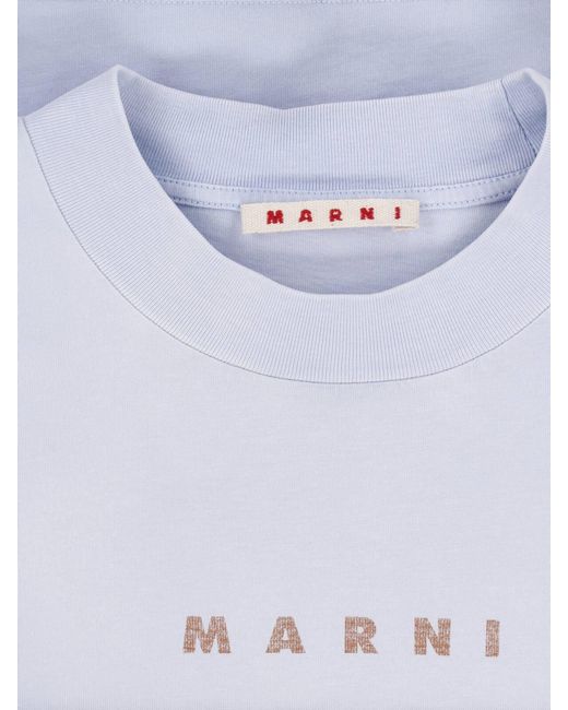 Marni Blue Cropped Logo Cotton T-Shirt