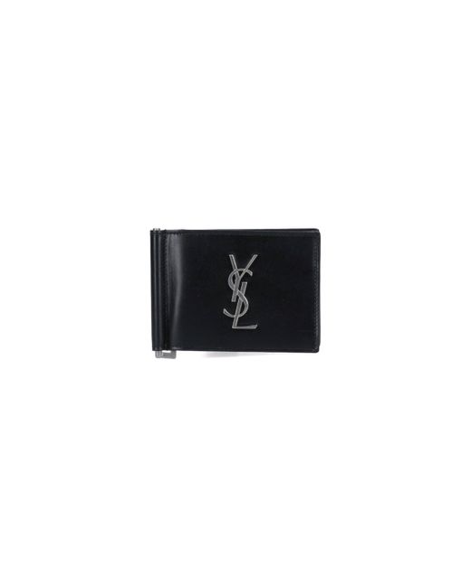 Portafoglio Bi-Fold Logo di Saint Laurent in Black da Uomo