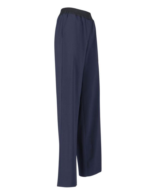 Miu Miu Blue Virgin Wool Logo Pants