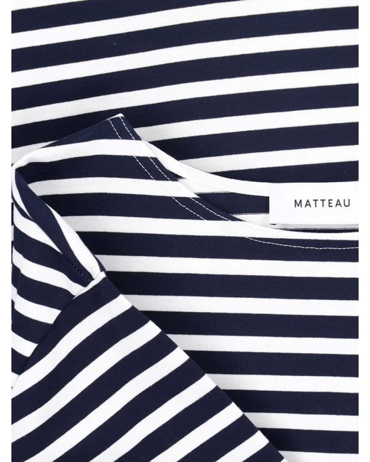 Matteau Blue Horizontal Striped Cotton T-Shirt