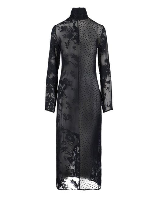 MARINE SERRE Black Contoured Silk-Acetate Slip Dress