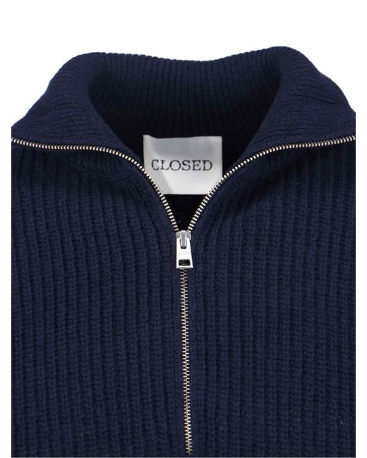 Closed Blue High-Neck Ribbed Wool Sweater for men
