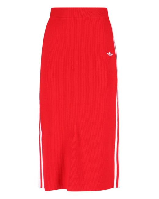 Adidas Red 'Knit 3-Stripes' Midi Skirt