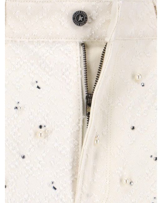 Golden Goose Deluxe Brand White High-Waisted Denim Jeans With Crystal Embellishments