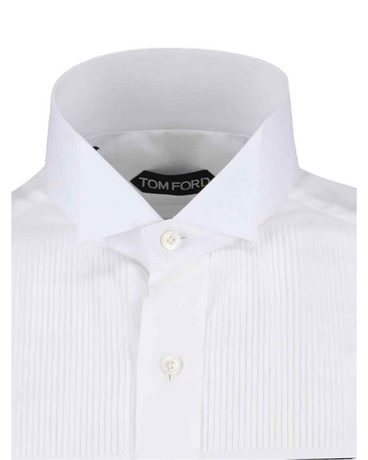 Tom Ford White Italian-Style Cotton Dress Shirt With Mother-Of-Pearl Buttons for men