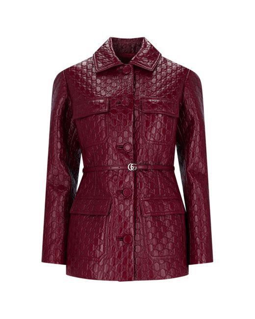 Gucci Purple 'Gg' Leather Jacket
