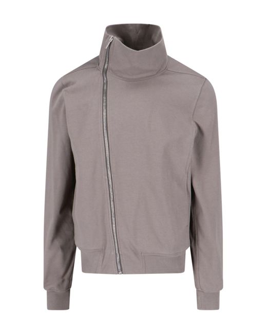 Rick Owens Gray Asymmetrical Zip Sweatshirt for men