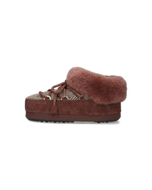 Moon Boot Brown Leather Mini Boots With Rubber Sole
