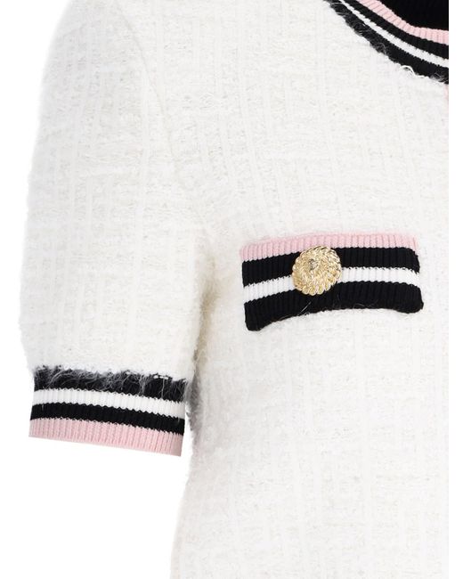 Balmain White Knit Cropped Cardigan