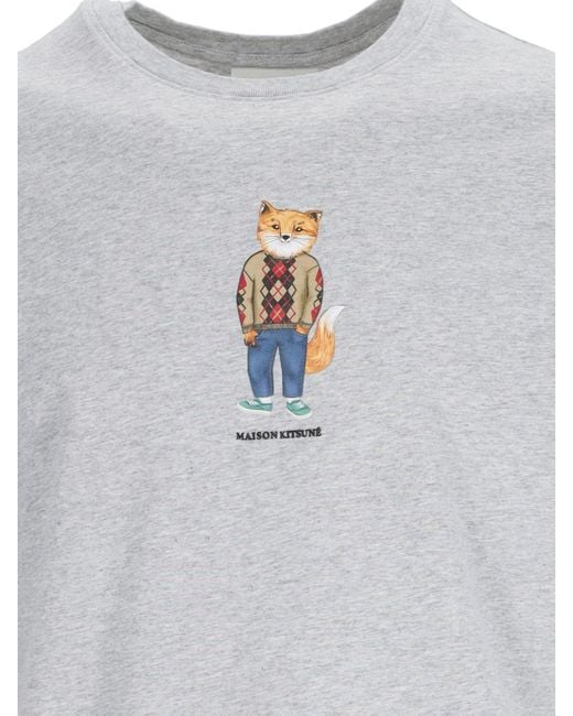 Maison Kitsuné Gray 'dressed Fox' T-shirt for men