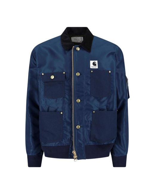 Sacai Blue Detroit Canvas Ma-1 Jacket With Structured Silhouette And Contrast Detailing for men