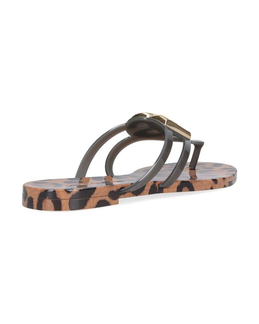 Dolce & Gabbana White Leopard Print Thong Sandals With Logo Detail