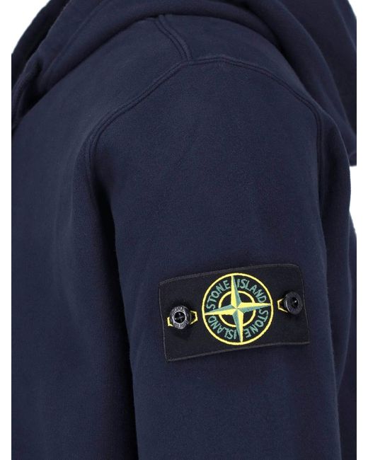 Stone Island Blue Zip Hoodie "Compass" for men