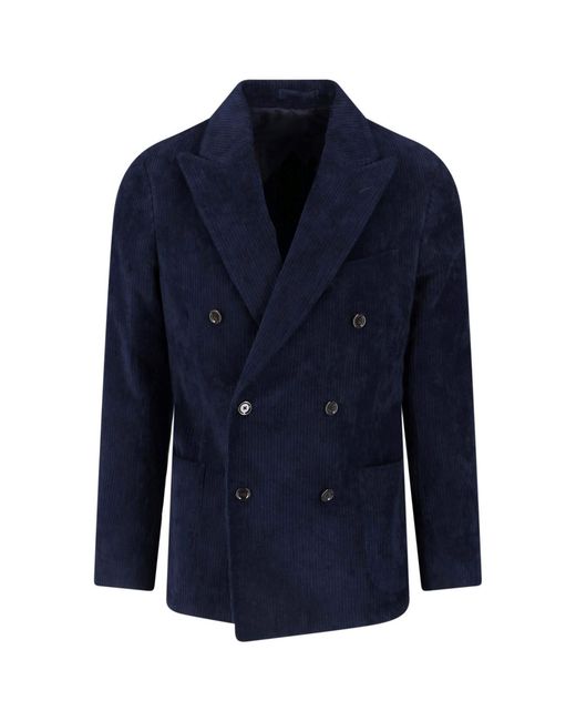 Lardini Blue Double-Breasted Velvet Blazer for men