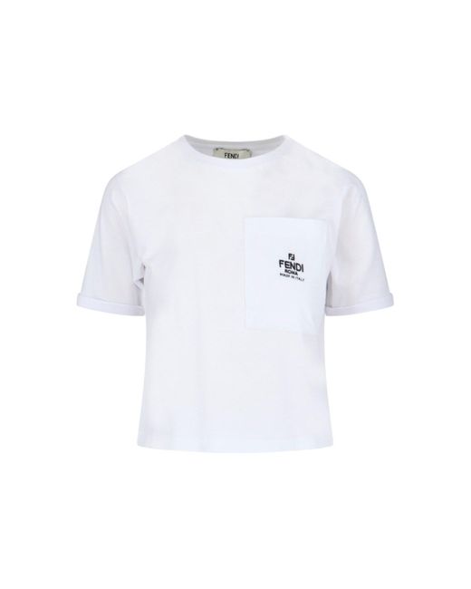 Fendi White Logo Crop T-shirt