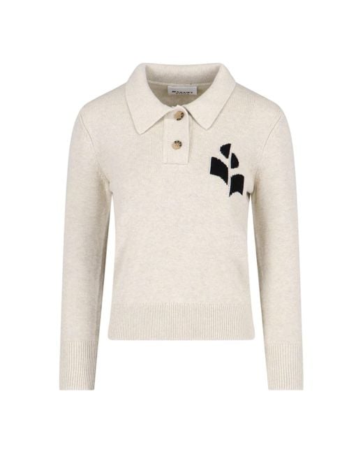 Isabel Marant Natural Embroidered Logo With Classic Collar Polo Shirt