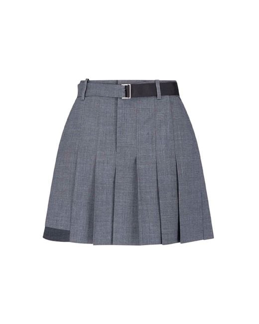 Sacai Blue Wool Blend Shorts