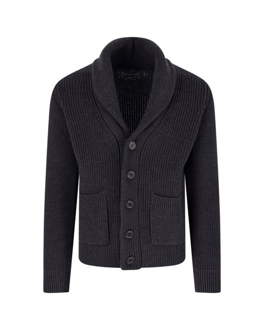 Drumohr Blue Merino Wool Cardigan for men