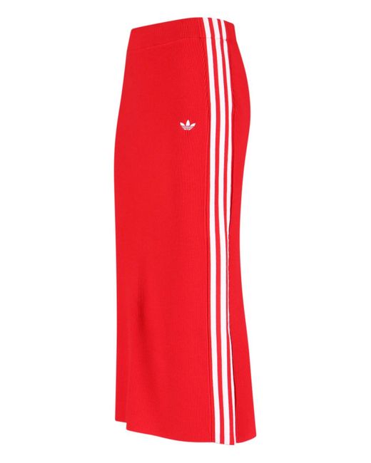 Adidas Red 'Knit 3-Stripes' Midi Skirt