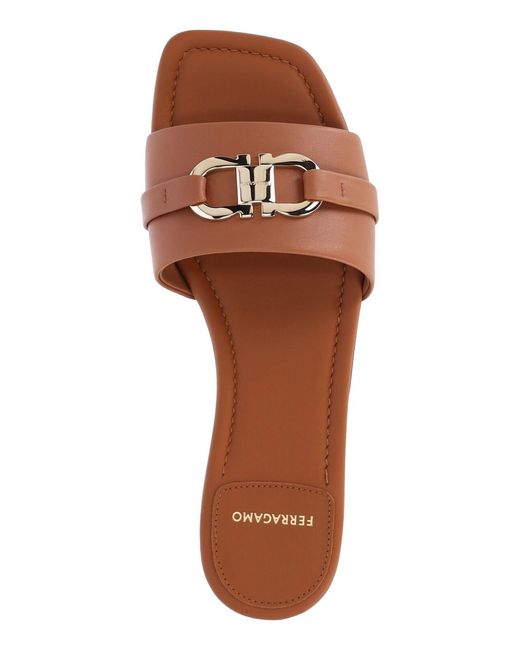Ferragamo White Calf Leather Slip-On Gancini Sandals