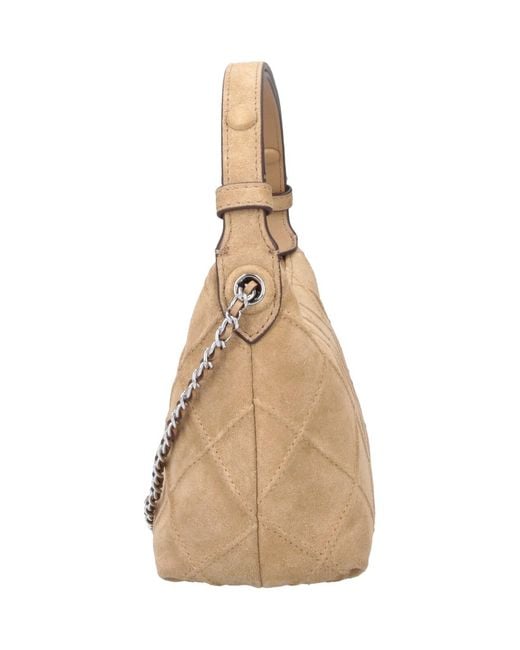 Tory Burch White Bovine Suede Shoulder Bag With Lamb Leather Trim