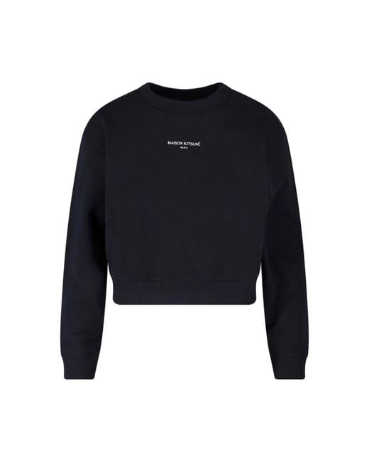 Maison Kitsuné Blue Cropped Crewneck Cotton Logo Sweatshirt