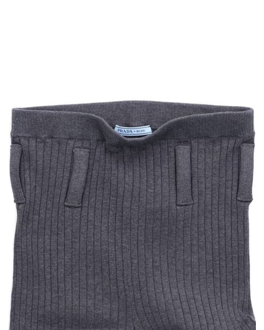 Prada Gray Ribbed Cotton Tights