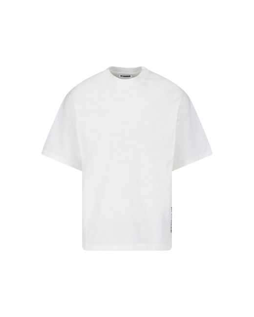 Jil Sander White Crewneck Side Logo Cotton T-Shirt for men