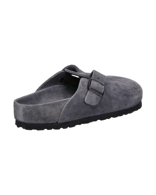 Birkenstock Gray Suede Clog Mule With Buckle Strap