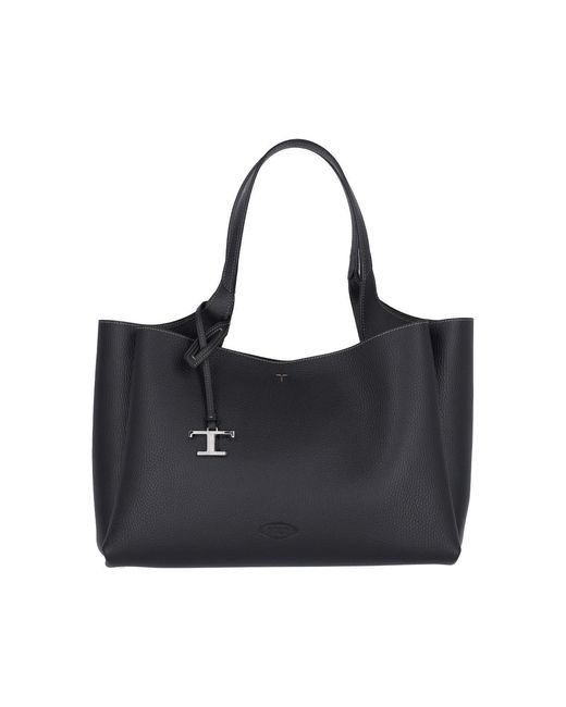 Tod's Black T Timeless Medium Leather Tote Bag