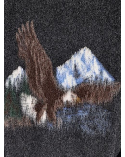 Maison Margiela Black Intarsia Knit Sweater With Eagle Design And Four Stitches for men